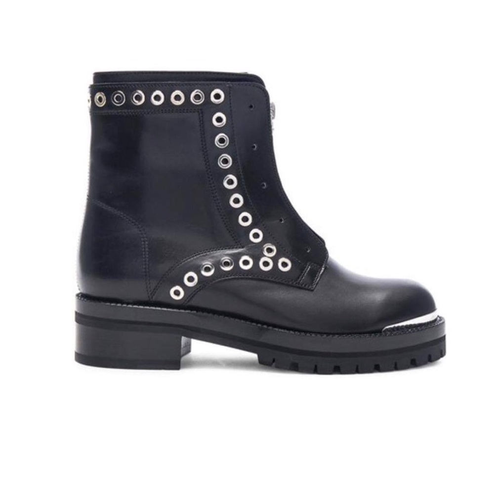 Alexander McQueen Black Leather Grommet Ankle Boots